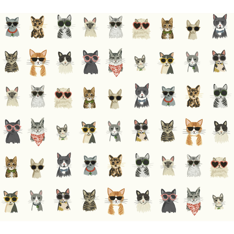 Cool Cats Peel & Stick Wallpaper Roll, Multi White