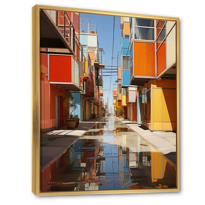 " Urban Kaleidoscope I ", 32" H x 24" W x 1" D, Gold Floater Framed