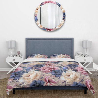 Ensemble de housse de couette à motif victorien mauve et blanc