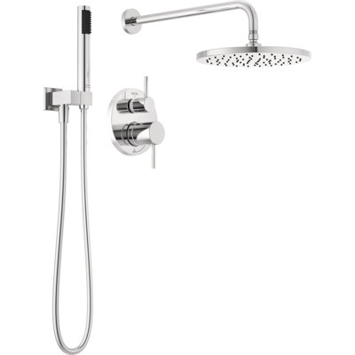 Delta Modern 14 Series Round Rain Shower System Faucet Set, Rainfall Chrome Shower Head and Handle Set, Valve Trim Kit, 10 Inch, Chrome (Valve Not Included)