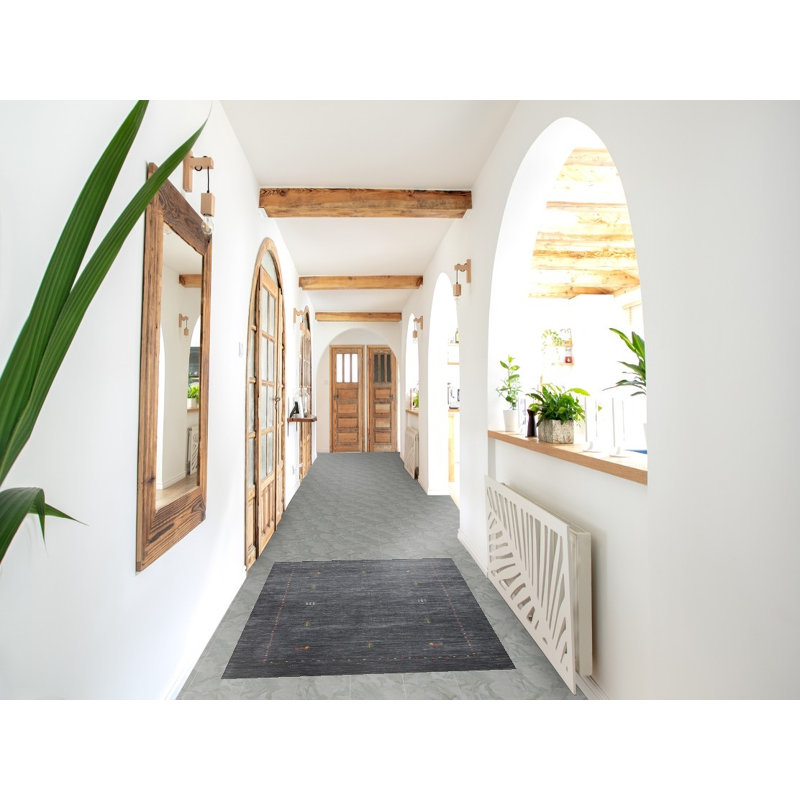 Tapis oriental ardoise en laine de style Gabbeh 3 x 5