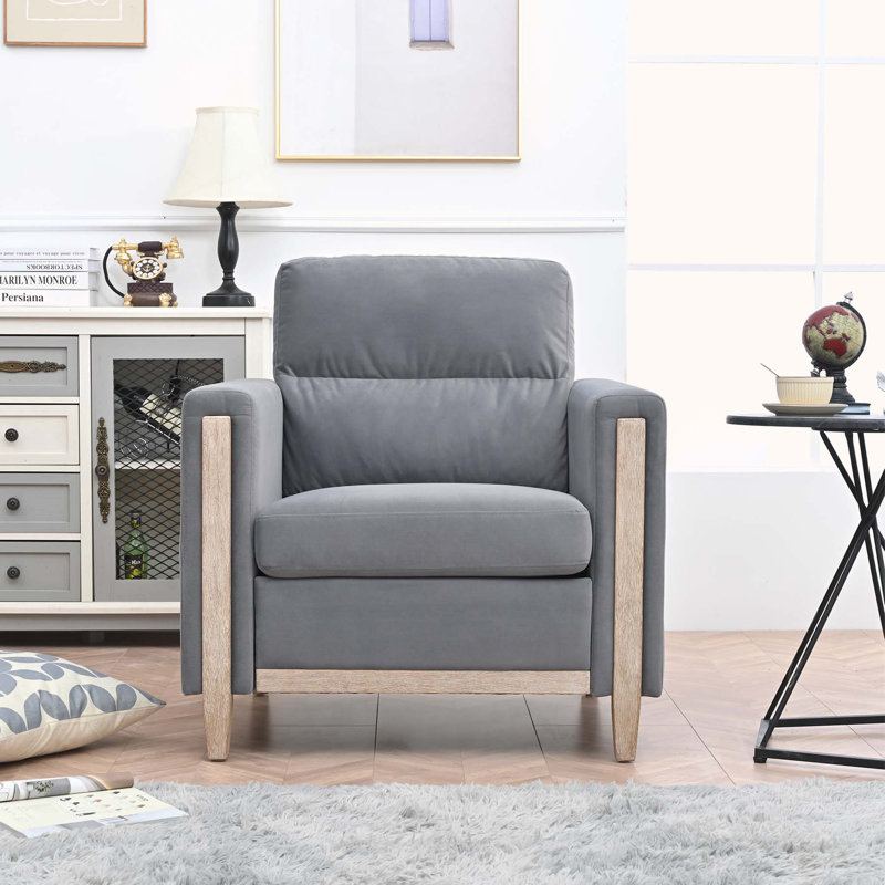 Plutarco Velvet Armchair, Gray Fabric