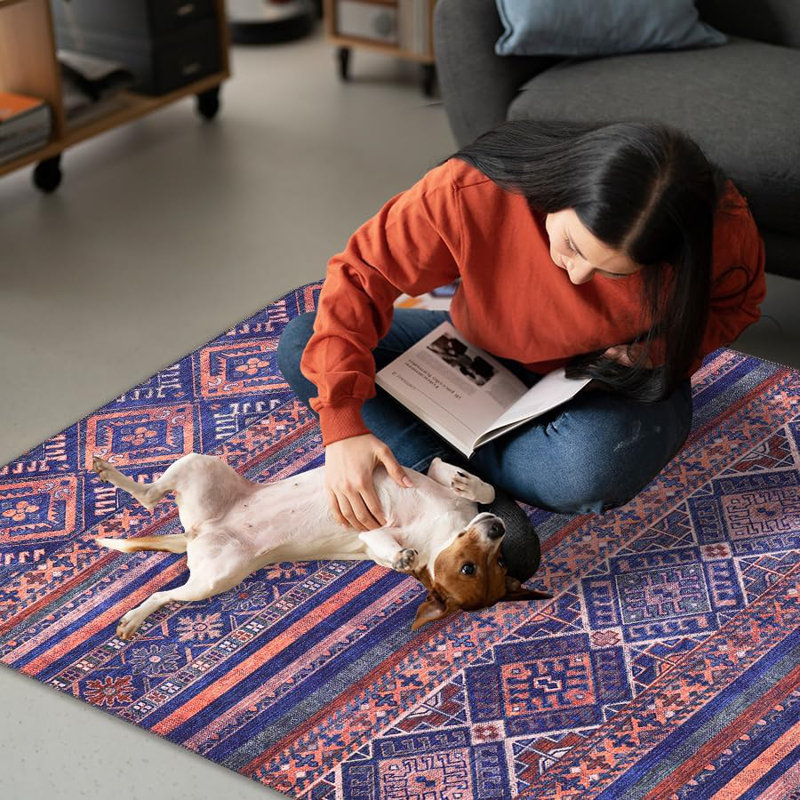 Bohemian Area Rug Floor Carpet Pads Washable Area Rugs Non Slip Entryway Rug Mat For Bedroom 1322M, Rectangle 60 x 90 cm