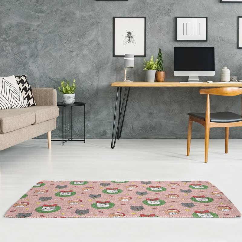 Tapis rose/vert/gris zone fait main, Rectangle 3 pi x 5 pi