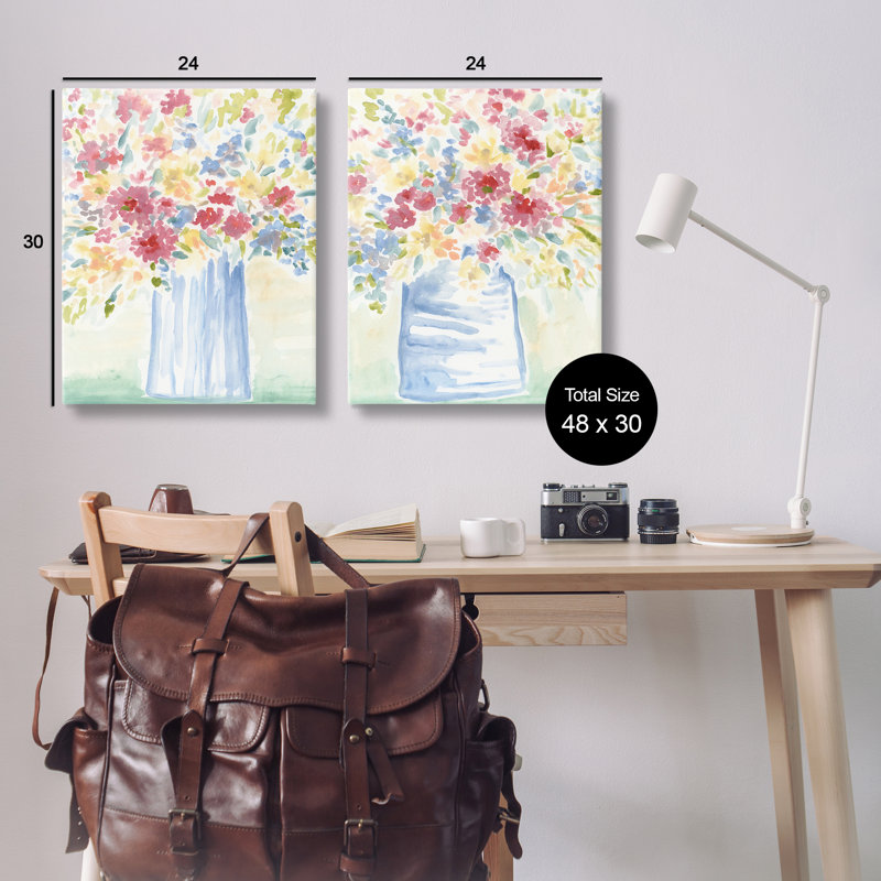 «Stupell Industries Soft Speckled Flower Vases», ensemble de 2 reproductions d'art sur toile par June Erica Vess