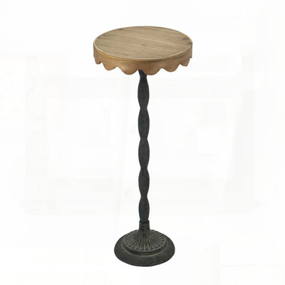 Table d'appoint en fer noir avec plateau en bois brun festonné - base piédestal, 12 po x 29,5 po