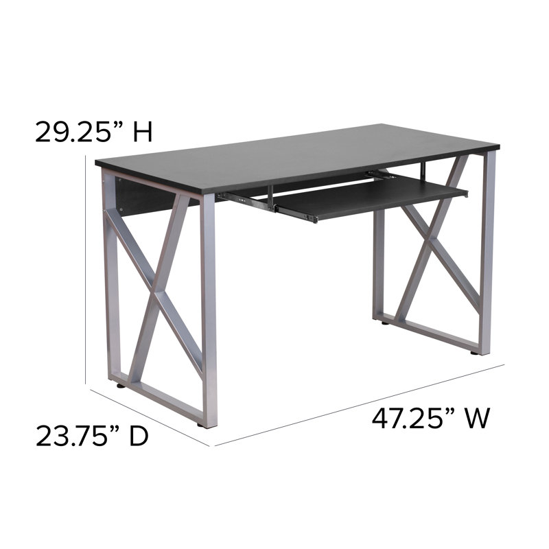 Computer Desk with Pull-Out Keyboard Tray and Cross-Brace Frame