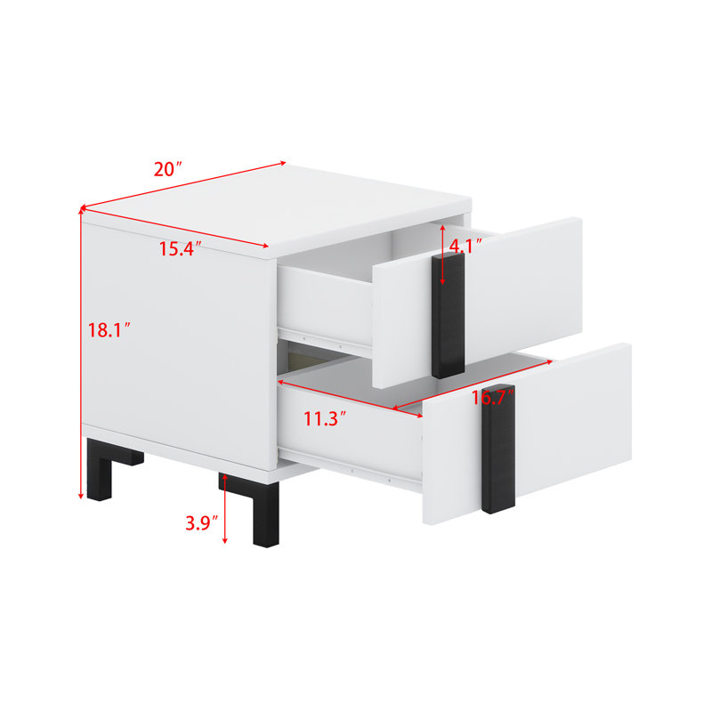 Modern High Gloss 3-Piece Bedroom Set Floating Bed Frame Platform Bed With LED Light & 2 Nightstands