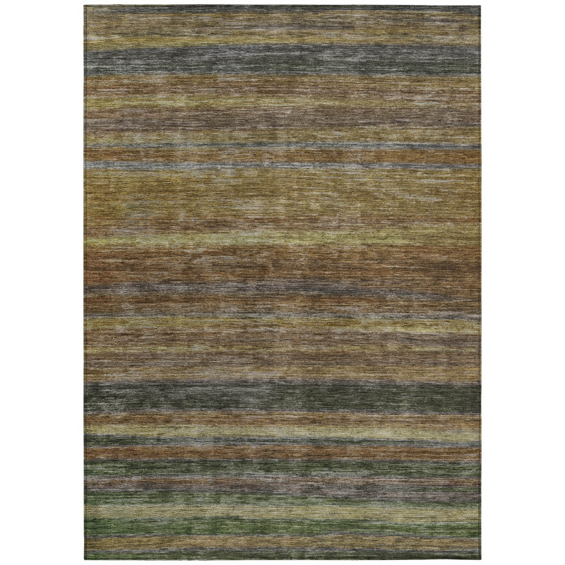Tapis intérieur lavable rayé brun et gris 3 pi x 5 pi