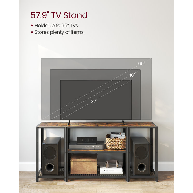 TV Stand for TVs up to 65" with Open Storage Shelves, Brown