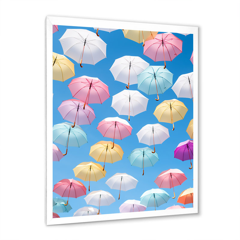 «Multicolor Umbrellas Modern Photo I», reproduction sur toile, Cadre simple blanc, H 32 po x l 24 po x P 1 po
