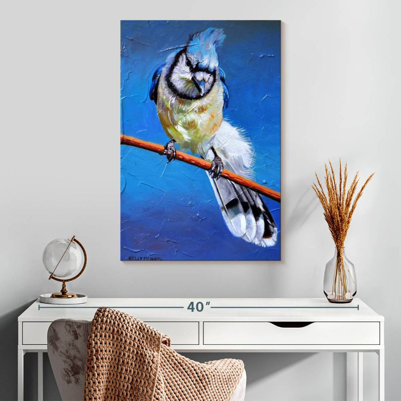 Geai bleu sur une branche, H 30 po x l 20 po