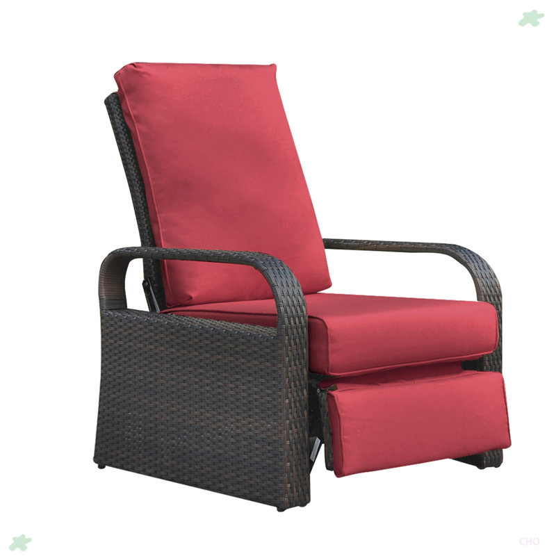 Outdoor Garden Recliner, Automatic Adjustable Wicker Lounge Recliner Chair, Red, Black