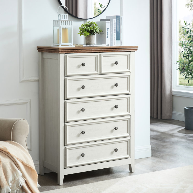 Commode beige 6 pour la chambre à coucher - Intérieur spacieux avec matériau de rangement à poignée rétro et rails de tiroir silencieux