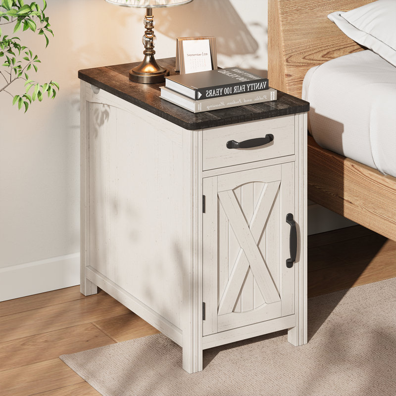 Table de bout Analiesa avec rangement et station de charge, Plateau noir / base blanche