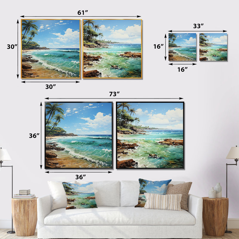 Photo de plage sous-marine - ensemble de 2 collages nautiques et carrés, Cadre flottant noir, H 36 po x l 73 po