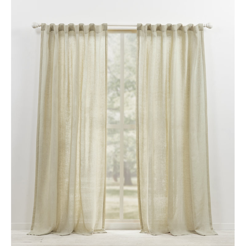 Lauren Ralph Lauren Engel Solid 100% Linen Sheer Back Tab/Rod Pocket Curtain Panel, White, 54" x 108"