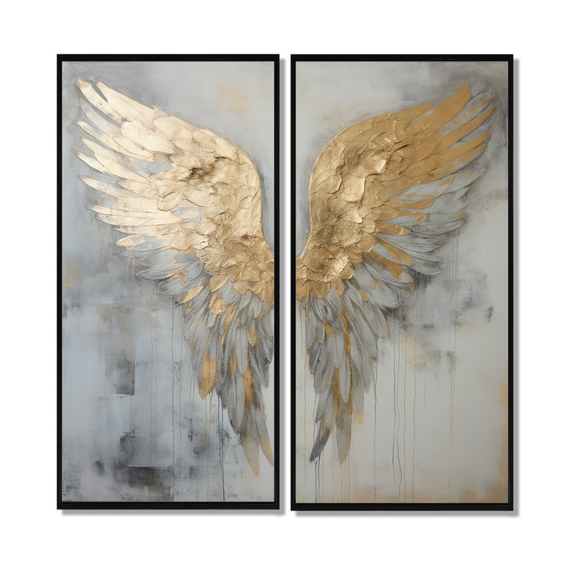 Dicha - Fantasy Wings Angel, art mural, 40" H x 40" W, Black, Impression encadrée flottante