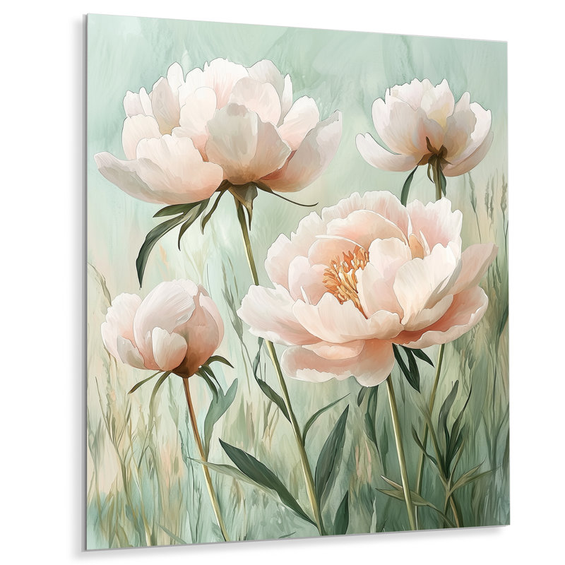 Kareema - pivoines, décoration murale en métal, reproduction d'art traditionnelle en métal, H 32 po x l 24 po