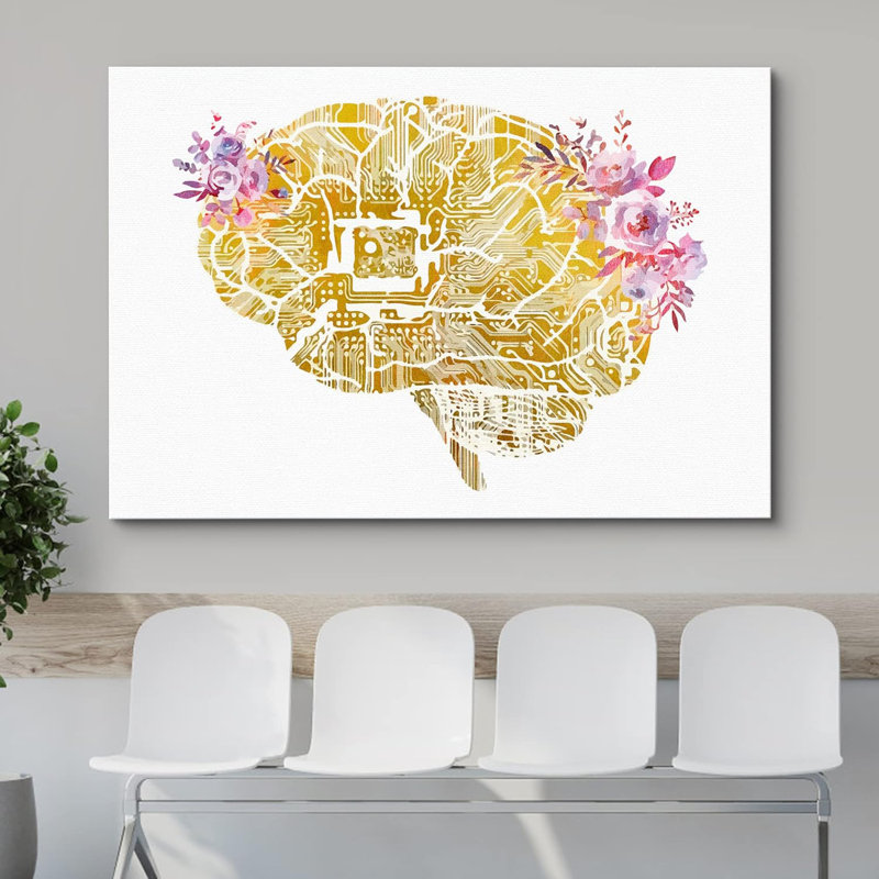 Squelette doré, fleurs pastel roses, santé médicale, art moderne, botanique, décoration murale, H 12 po x l 18 po