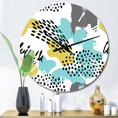Blue and Green Retro Polka Dots Clouds - Modern Wall Clock