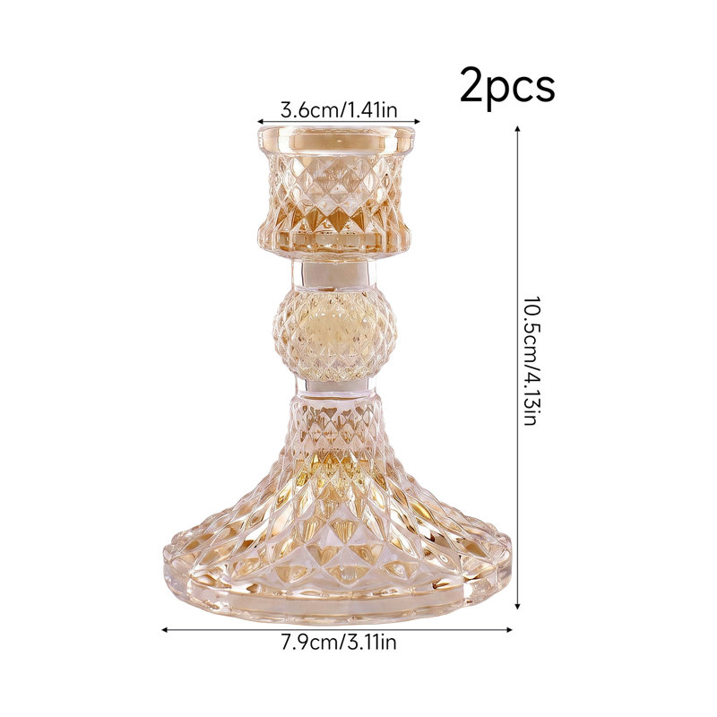 2 Pack Glass Taper Candlestick Holders
