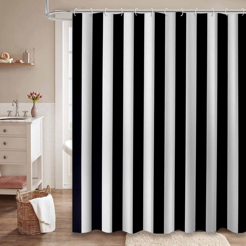 Rideau de douche à rayures noires et noir avec 12 crochets, L 72 po x l 78 po