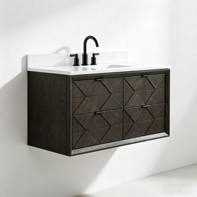 Meuble-lavabo flottant moyen en bois 48 po avec plateau en marbre d'ingénierie de 48 po
