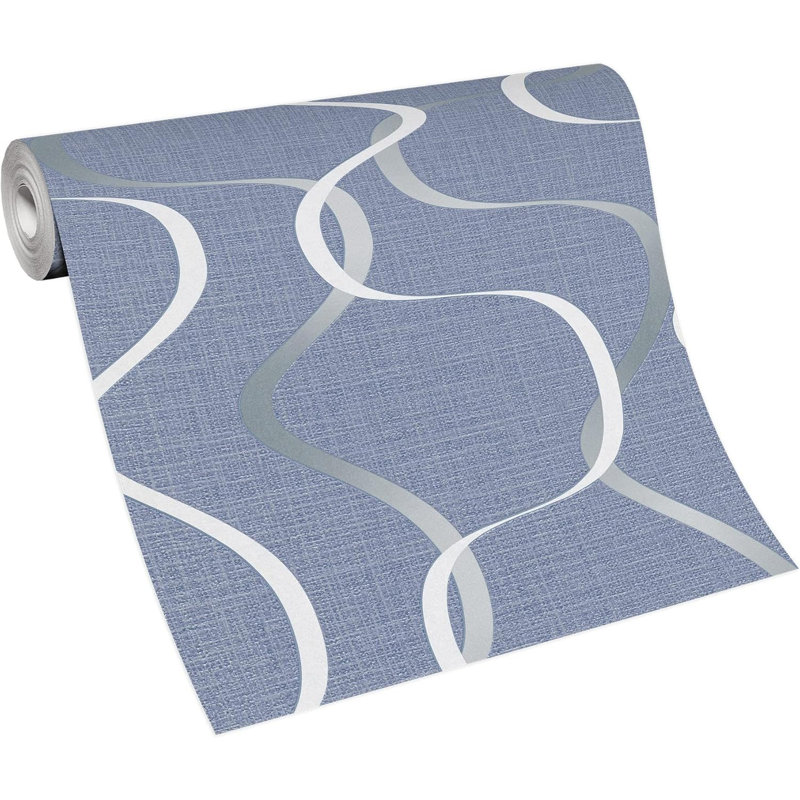 Panneau de papier peint L 32,97 pi x l 20,47 po Vladan, Blanc / Bleu