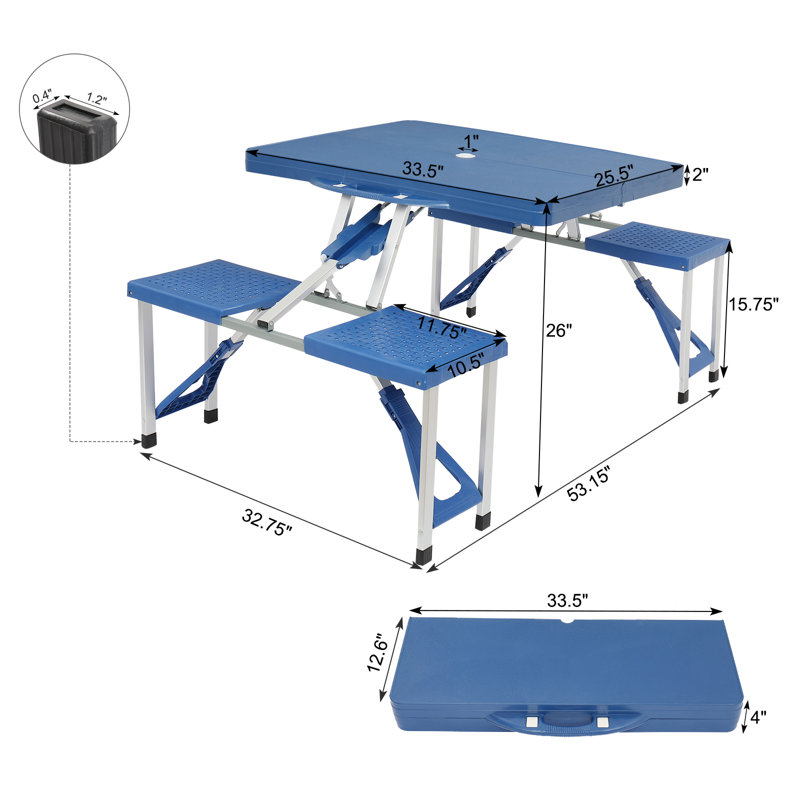 Table de camping rectangulaire en aluminium pour 4 personnes Centerdale, Bleu / blanc, H 26,18 po x l 53,35 po x P 33,66 po