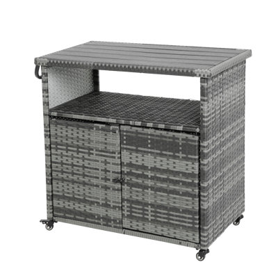 Outdoor Wicker Bar Cart With Wheels