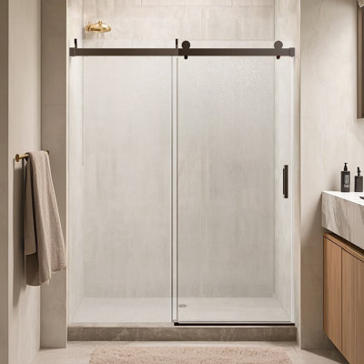 Shower Door 56-60 In W X 76In H, Frameless Single Sliding With Soft-Close 3/8 In Tempered Glass Door
