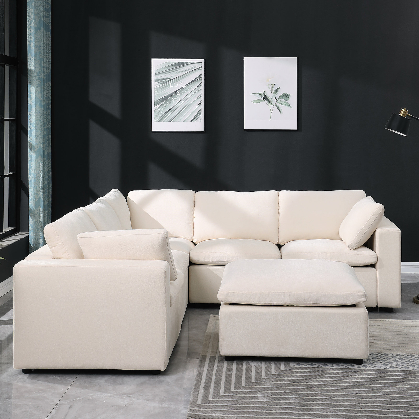 Hokku Designs 6 Seat Sectional Couch, Beige Modular With Interior And ...