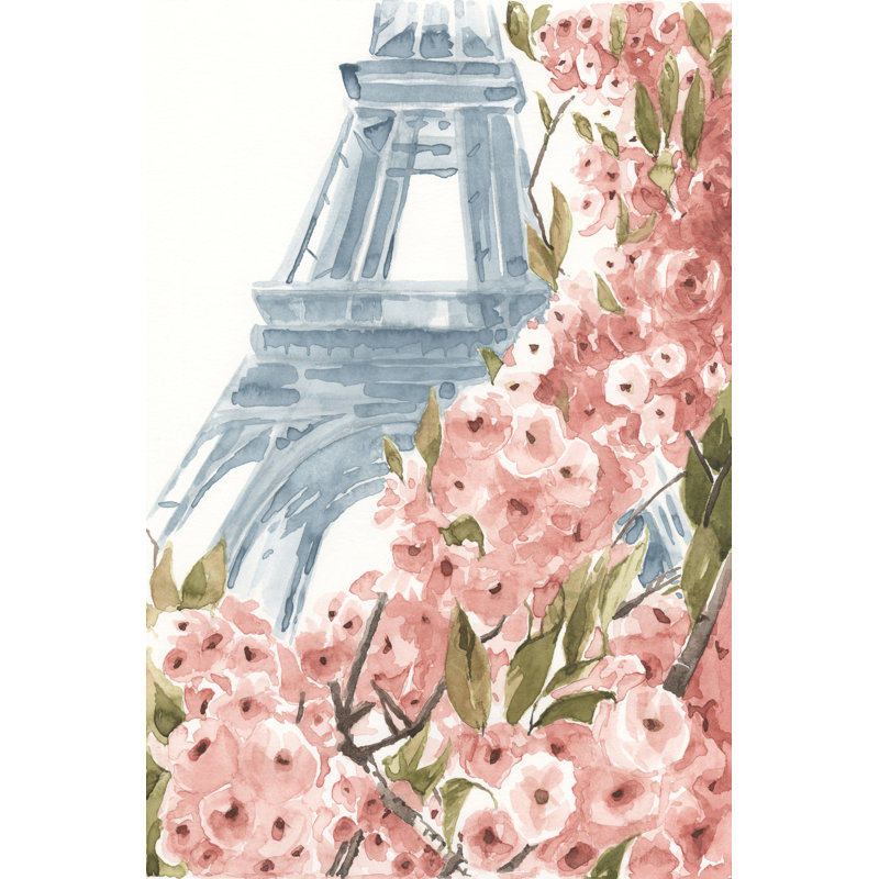 Paris Cherry Blossoms II by Annie Warren - Painting, 122 cm H x 81 cm W, Black Floater Framed