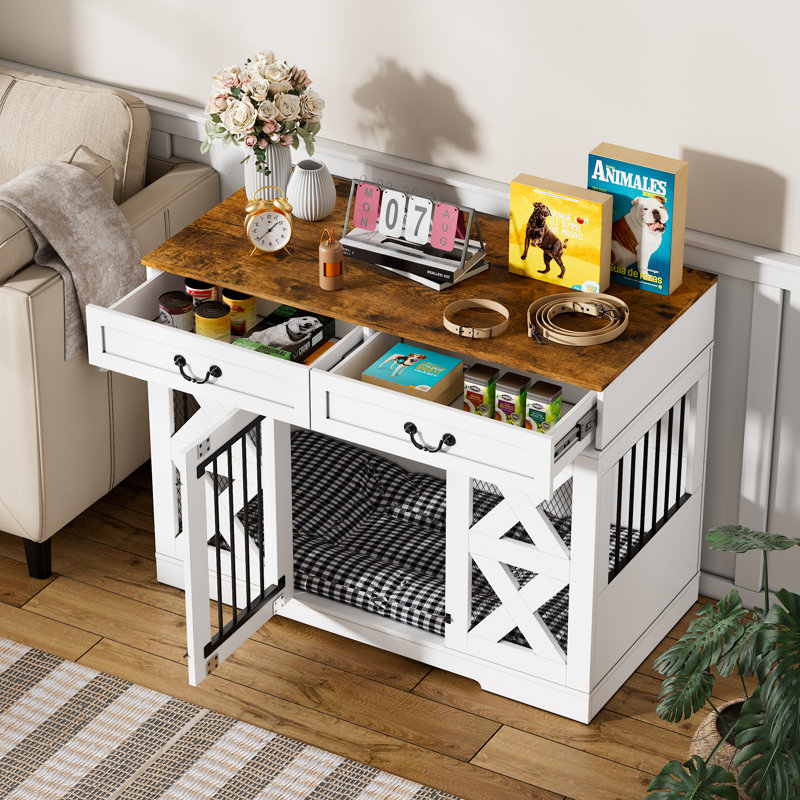Mobilier de cage pour chien - Chenil pour chien avec tiroirs de rangement et verrous