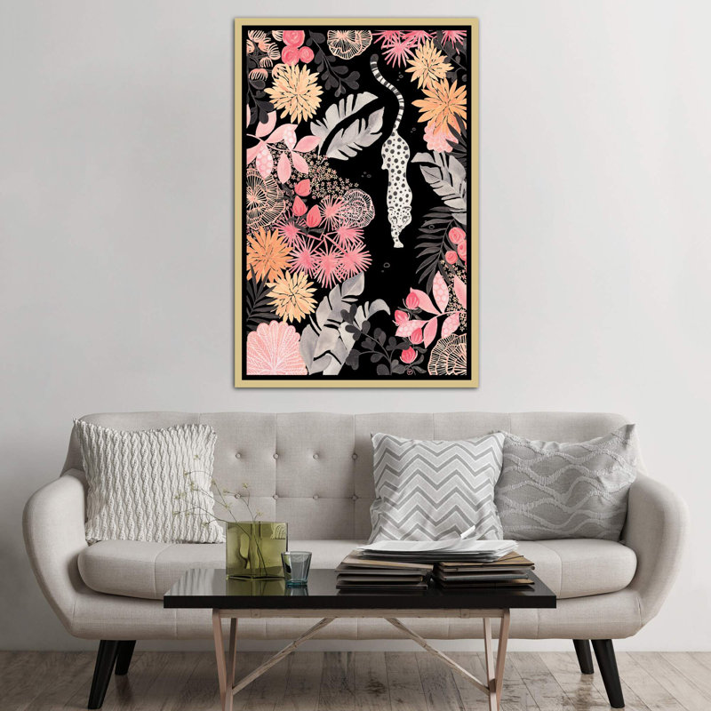 Art de pédoncule leopard, Toile encadrée d'or, H 60 po x l 40po x P 1,5 po