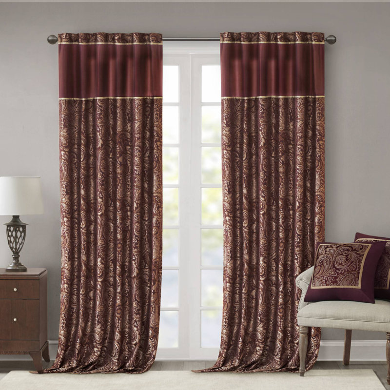 Aubrey Jacquard Burgundy Curtain Panel Pair 50x108", 50" W x 108" L, Burgundy