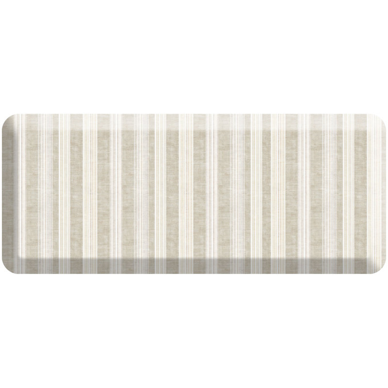 Tapis de cuisine anti-fatigue, motif de rayures en lin grès brun clair, 20 po x 48 po, Tanné