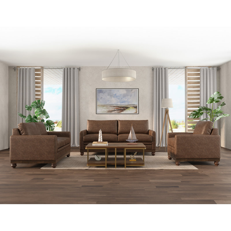 Structure et base en bois gris Pueblo, fauteuil en similicuir, Hickory gris Pueblo