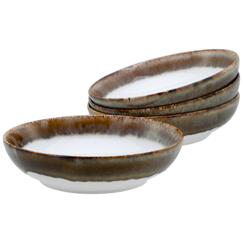 Cascade Bowls collection, 4 piece dinnerware set, poke bowl set made of stoneware, Brown/Cream