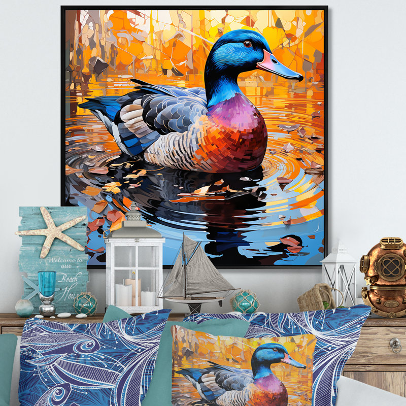 «Duck Morning Quack Lake II», art mural canard, Cadre flottant noir, H 30 po x l 30 po x P 1,5 po