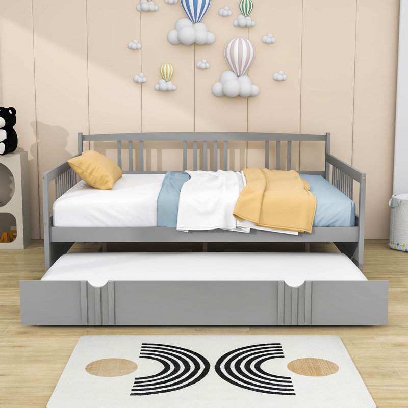 Lit de jour en bois avec couchette, gris, Double