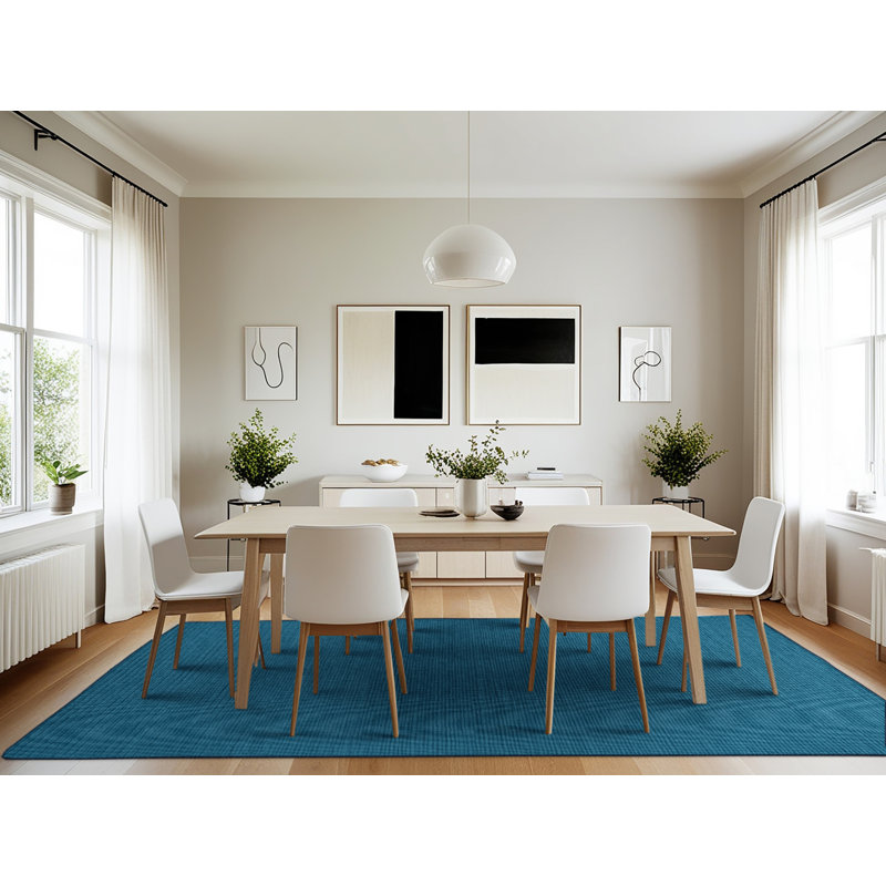 Tapis bleu uni lavable à la machine, Rectangulaire 7 pi x 10 pi