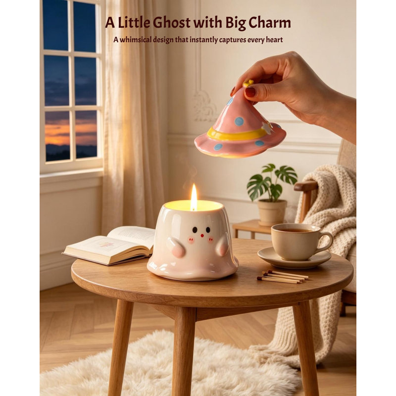 Plant / Floral Novelty Candle with Solid Wood Holder