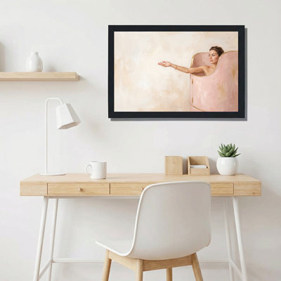 Woman Emerging From Pink Suitcase With Gold Trim Canvas Wall Art