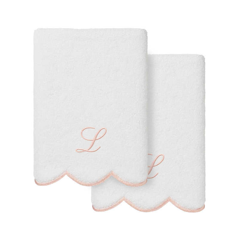 Ensemble de serviettes à main personnalisables 2 pièces Linorn Home Textiles 100% coton turc ADORNIA, L, Blanc / Rose