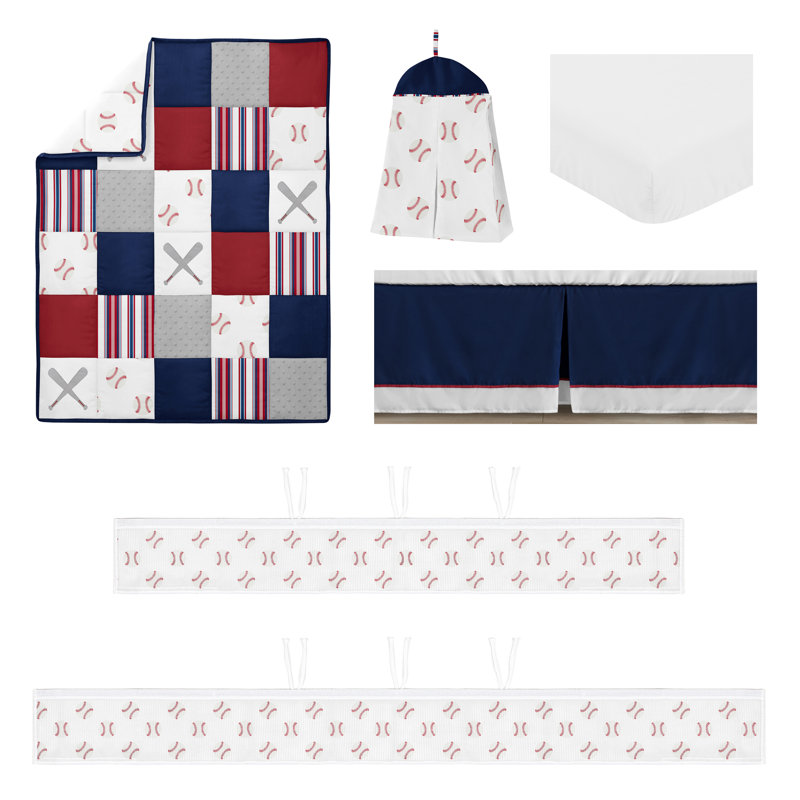 Sweet Jojo Designs 6p Crib Bedding + BreathableBaby Breathable Mesh Liner - Baseball Patch Sports Boy Red Americana