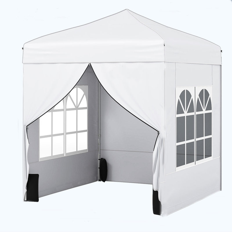 Tente de pavillon escamotable pliable résistante aux rayons UV de 6,5 x 6,5 pi avec 4 parois latérales amovibles et un sac à roulettes portable pour un usage extérieur