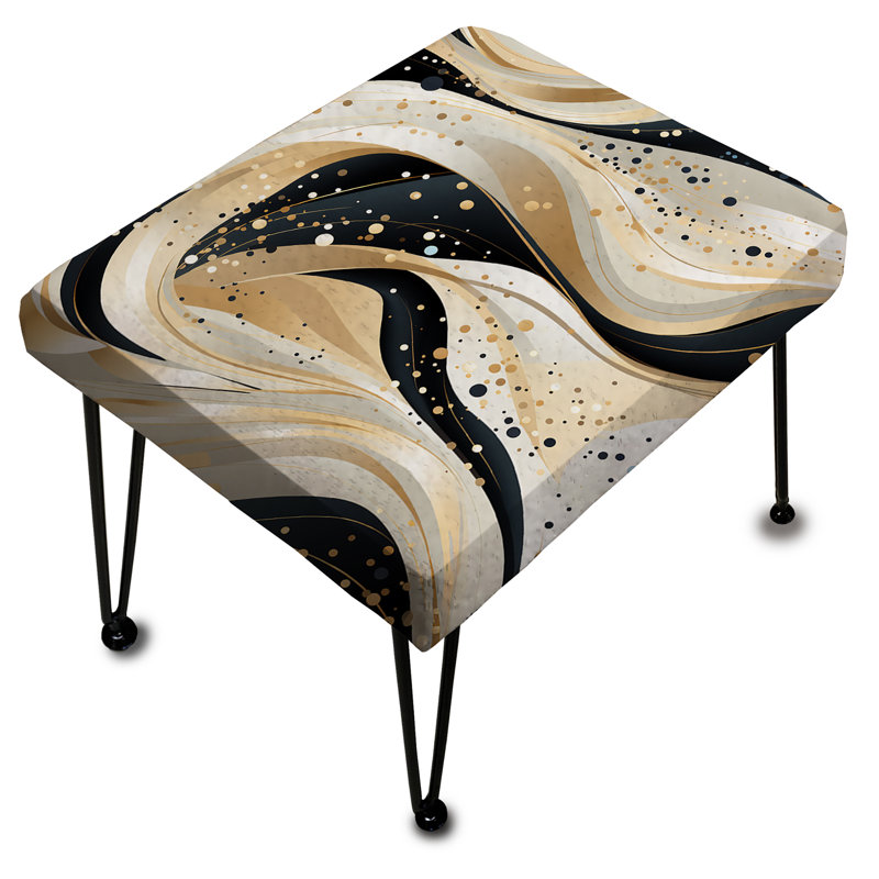 Gold And White Champagne Marble Waves - Marble Rectangle Ottoman