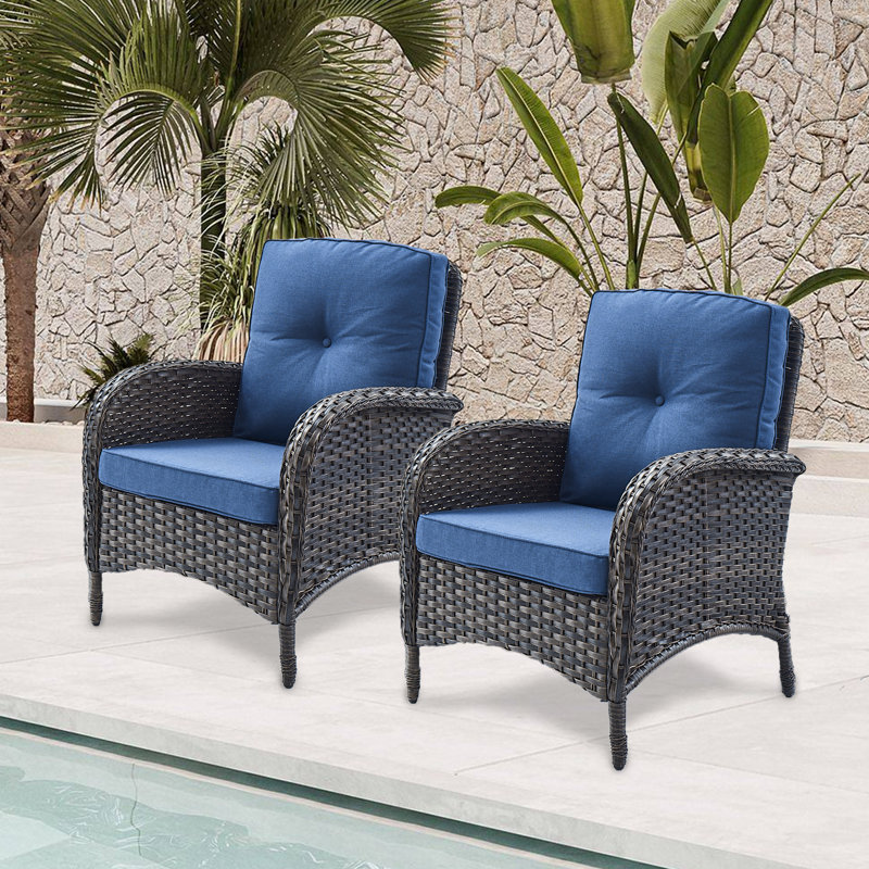 Chaise de patio avec coussins Gaetanino, Brun et bleu